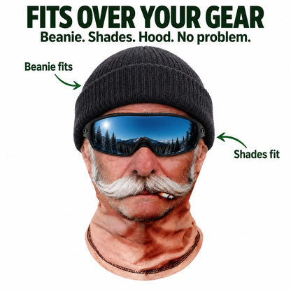 Mask fits over beanie and sunglasses